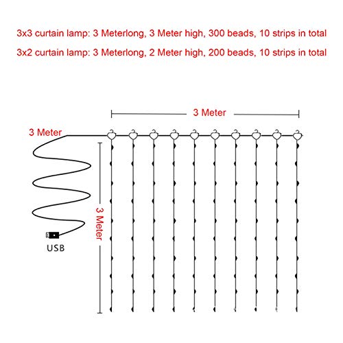 DECDEAL Luzes de fio de cortina de LED 300pcs, luz de fio de fada de controle remoto, lâmpada de cor