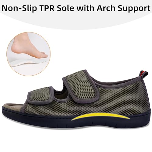 Image of WALKFUN Men's Slippers with Arch Support, Adjustable Open Toe Shoes for Men, Diabetic Sandals with Memory Foam for Plantar Fasciitis