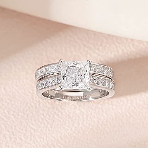 SHELOVES Wedding Ring Set Princess Cut Cubic Zirconia Sterling Silver Engagement Bridal Rings Sz 4.5-132