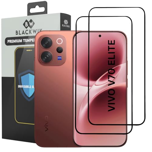 Image of Blackwik Premium Tempered Glass Screen Protector for Vivo V70 Elite with Edge-To-Edge Protector Coverage | Easy Installation Kit (Black) (Pack Of 2)