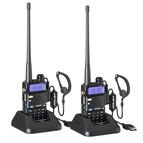 JUCJET 5R Walkie Talkies Rechargeable for Adults, Long Distance Radio for Adults with 128 Memory Channels, VOX, USB Charging Station, Headphones (Black, Pack of 2)