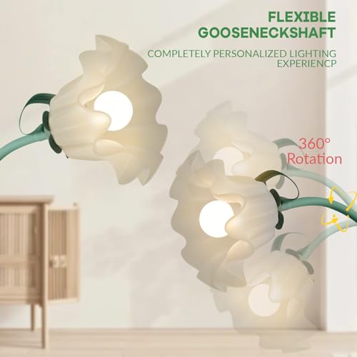 Vintage 3 Heads Flower Floor Lamp for Living Room,3 Color Modes LED Modern Corner Standing Lamp with Goosenecks, Bright Tall Cute Dimmable Lamp for Kids Reading Girls' Bedroom Office Home Decor(Green)