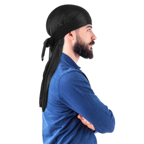 Image of Durag and Head Scarf for Man, 4-Piece Hip-Hop Style Headwear Set for Men and Women, Suitable for Wave Hairstyle Maintenance and Outdoor Activities, Includes Royal Blue, Black, Red and Grey Colors