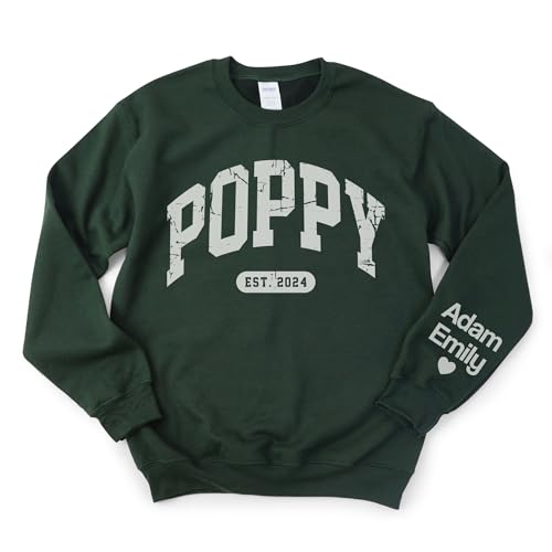 Custom Poppy Sweatshirt With Grandkids Names On Sleeve, Poppy Christmas Tshirt, Poppy Crewneck, For Poppy