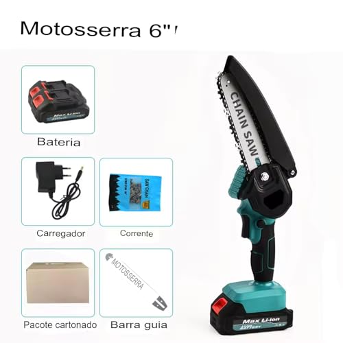 Motosserra Serra Elétrica Portátil Bateria 36v Recarregável Carregador Bivolt Corte 15cm Torque 2200