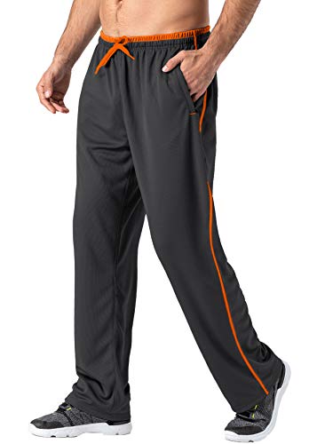 MAGNIVIT Workout Pants for Men Athletic Basketball Soccer Warm Up Pants with Zipper Pockets Grey/Orange