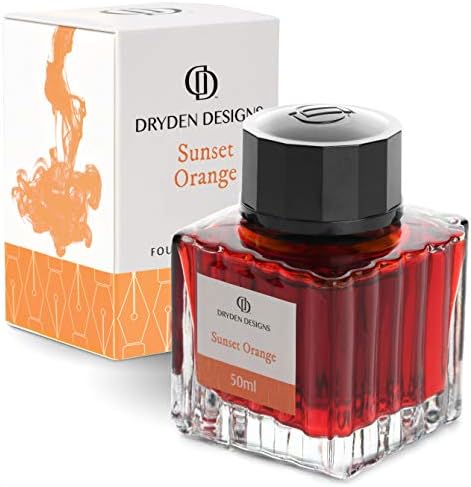 Dryden Designs Ink Bottle for Fountain Pen | Luxury Edition, Smooth flow, Compact Designed 50ml Sunset Orange