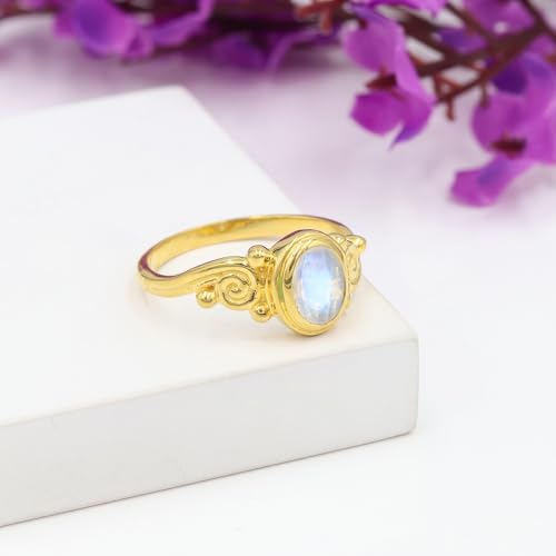 Bague pierre de lune durable qui ne noircit pas en argent et or 18k - 3