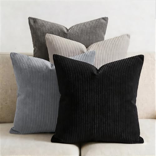 Image of Encasa XO Corduroy Cushion Covers, Boho Pillow Covers, No Inserts Grey