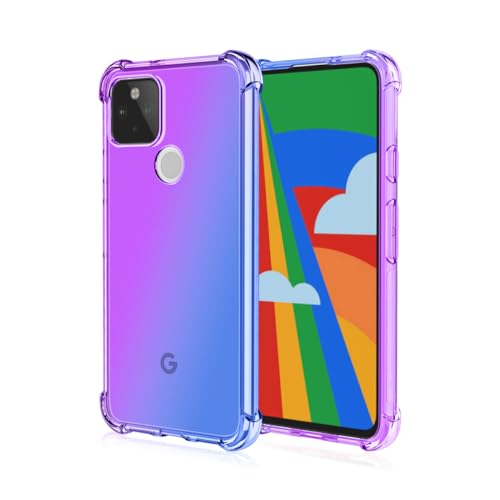 DABUNA Funda para Google Pixel 4A 5G y Pixel 5 XL Case Uso Rudo,Transparente Colores Degradados Protectora de Cámara Anticaída Carcasa Bumper(Púrpura Azul)
