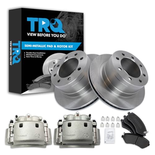 Image of TRQ Rear Brake Pad, Caliper, & Rotor Kit Semi-Metallic Vented Compatible with 2006-2008 Dodge Ram 1500 2003-2008 Ram 2500, 3500