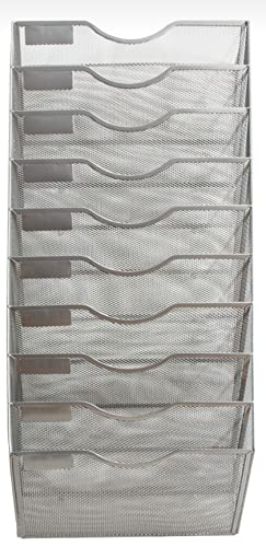 Klickpick Office 10 Sections Hanging Files Wall Mounted Metal Mesh Document File Organizer Magazine Holder Rack Organizer Multipurpose Use To Display Files, Magazine, Newspapers- Gray #TOP1