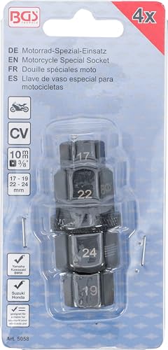 BGS 5058 | Motorrad-Spezial-Einsatz | 10 mm (3/8\) | 17 - 19 - 22 - 24 mm | für Steckachse Yamaha, Kawasaki, BMW, Honda