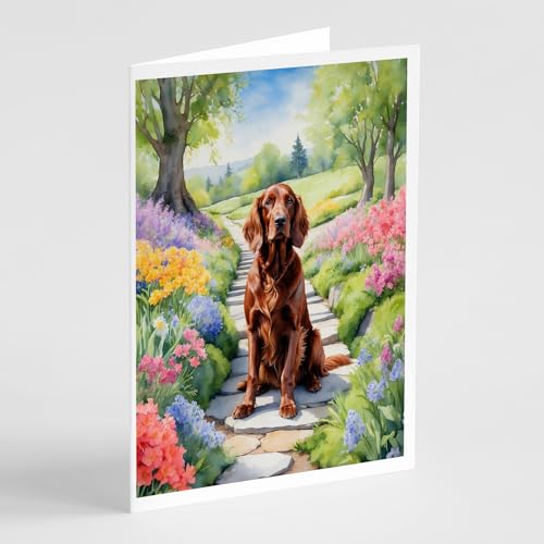 Caroline's Treasures Irish Setter Spring Path Greeting Cards Pack of 8 Blank Cards with Envelopes Whimsical A7 Size 5x7 Blank Note Cards