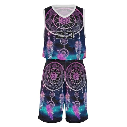 FLildon Dream Catcher Boys Basketball Jersey Set Tank Top Shorts Tracksuit Sport Training Suit for Kids, L