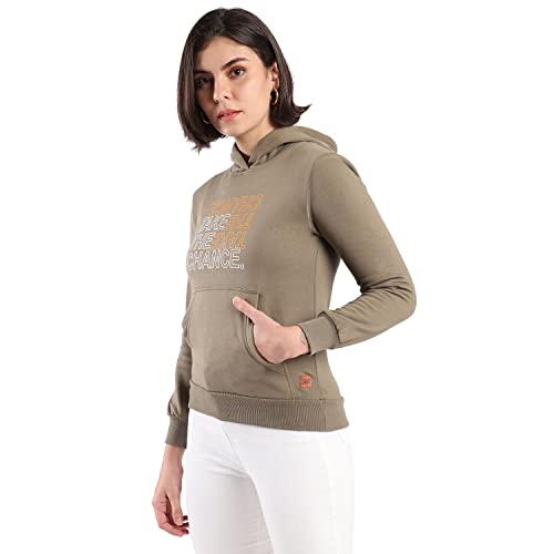 Image of PINACOLADA Women's Cotton Solid Printed Sweatshirt with Hoodie, Regular Fit for Casual Wear Full Sleeve Sweatshirt Crafted with Comfort Fit and High-Performance for Everyday Wear