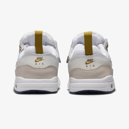 NIKE Air Max 1 EasyOn Baby/Toddler Shoes (DZ3309-103, White/Bronzine/Midnight Navy/Light Orewood Brown) Size 43