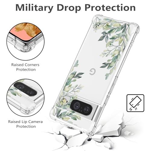 RALEAVO Compatible with Google Pixel 8 Clear Floral Case Girly Soft Slim Bumper Case with Flower Pattern for Pixel 8-Leaf Pattern - Image 2