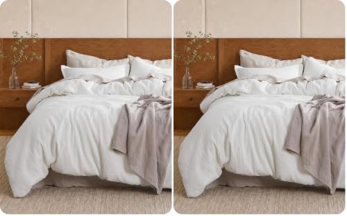 Image of Bedsure Cotton Duvet Cover King - 100% Cotton Waffle Weave Coconut White Duvet Cover King Size, PureWoven Breathable Bedding Set for All Season, 3 Pieces, 104 inchx90 inch (Pack of 2)