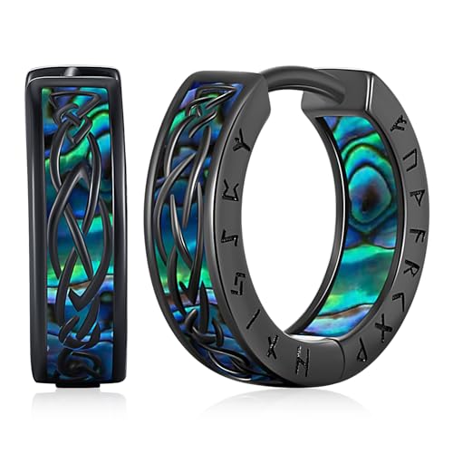 Viking Earrings for Men Women Sterling Silver Black Blue Celtic Hoop Earring Sturdy Norse Mythology Hypoallergenic Jewelry Gifts