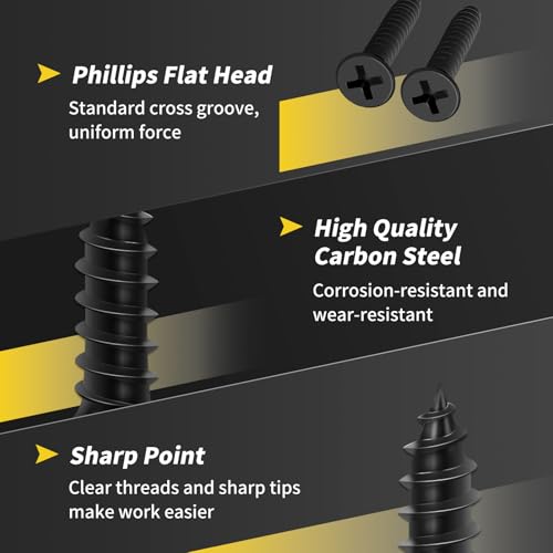 Image of Wood Screws 1 Inch, 130 PCS FIXLINK Premium Flat Head Phillips Black Wood Screws, Self Tapping Electrophoresis Used in Indoor Furniture, Woodworking (#8 x 1)