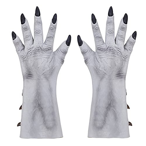 FakeFace Unisex Halloween Costume Cosplay Latex Gloves with Nails Fancy Dress Costume Accessories Horror Scary Hand Gloves Cosplay Props Party Supplies