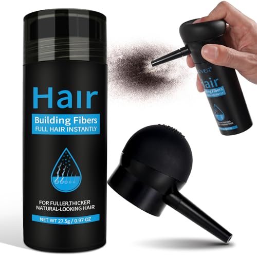 Fibras Capilares 27.5G Polvos Marrón oscuro con Aplicador para Hombres, Microfibras en Polvo de Queratina Tapa la Calvicie de forma Natural e Disimula la falta de Cabello