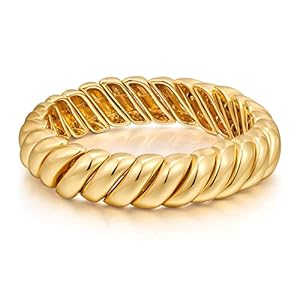 FAMARINE Twisted Thin or Chunky Bangle Bracelet in 14K Gold Plated, Stretchable Elastic Bracelet Couples Love Bracelets
