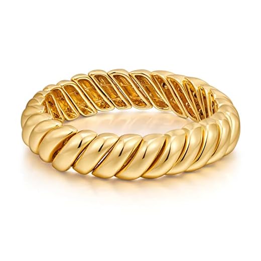 FAMARINE 14K Gold Plated Chunky Bangle Bracelet, Stretchable Elastic Bracelet for Women Men