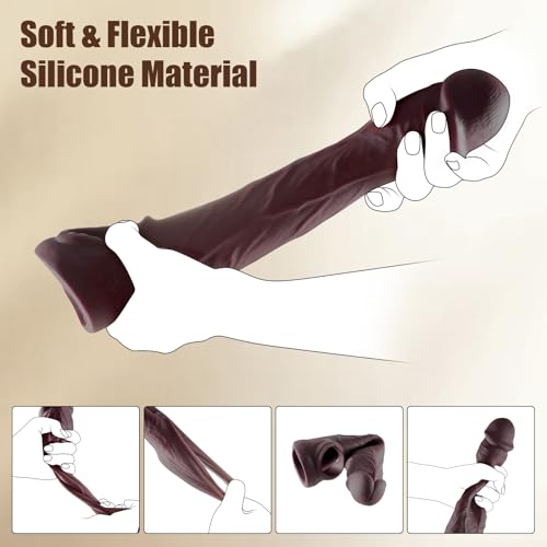 Image of ferch Vibrating Penis Sleeve, Ultra-Soft Penis Extender with 10 Vibrations for Prolonged Erection, Realistic Silicone Penis Enlarger Cock Ring Adult Toys for Men & Couple (Dark Brown)