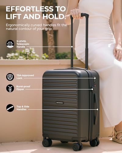 Image of LONG VACATION Luggage Sets, PC Lightweight Suitcase with Spinner wheels, 3 Piece Luggage Set with TSA Lock, Hard shell Suitcase Set, Checked Travel Suitcase (Black, 3 Piece Set)