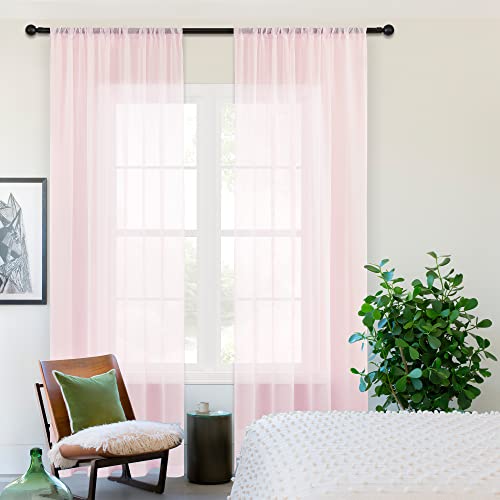 Mrtrees Sheer Curtains Girls Room 95 Inches Long Pink Nursery Curtain Sheers Transparent Sliding Glass Door Bedroom Window Curtain Panels Living Room Drapes 2 Panels Rod Pocket Voile #TOP5