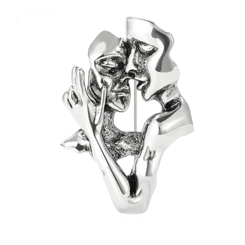 Image of Couples Kiss Shape Brooch Pins For Women Men Fashion Unique Corsage 3D Portrait Abstract Art Lovers Face Badge Lapel Pin Dress Suit Clothes Accessories Vintage Unisex Jewelry