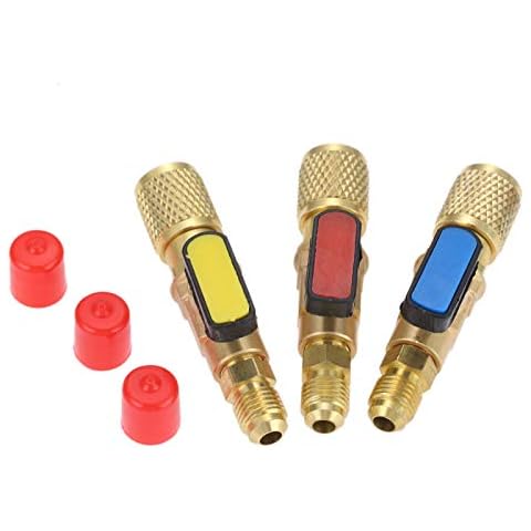 Air Conditioning Refrigerant Ball Valve 1/4" SAE, R134a AC HVAC Ball Valve Adapter for R134A R410A R22 R12 R502 Charging Hoses Air Condition Refrigerant Tools Cover