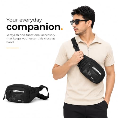 Image of Waist Bag for Man & Woman | Travel Handy Hiking Running Pouch with Zipper | Adjustable Strap Fanny Pack for Documents Money Card Phone Earphone (Army Black)