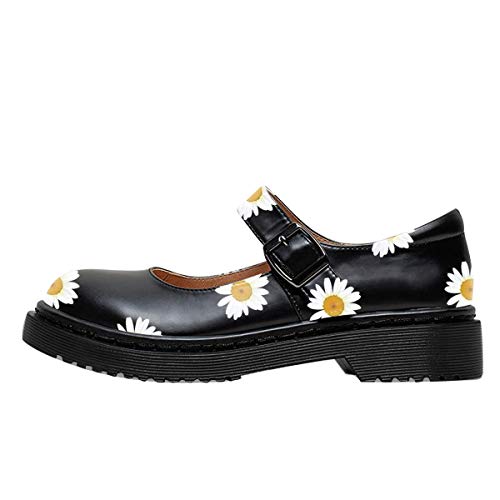Image of YDN Women Classic Round Closed Toe Mary Jane Flats Platform Adjustable Single Ankle Strap Buckle Comfy Cute Pump Leather Patry Cosplay Girls Dress Shoe Size 4-16