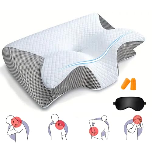 Pillow Daddy Cervical Neck Pillow Ergonomic Contour Side Sleeper Pillows with Breathable Pillowcase Orthopedic Memory Foam Pillows Back Stomach Sleepers for Pain Relief (Gray)