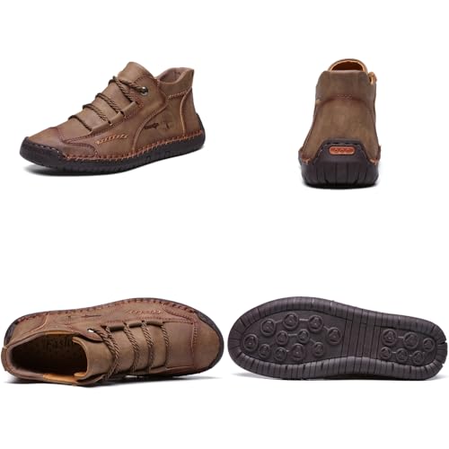 Mens Hand Stitching Leather Lace Up Ankle Boots Casual Vintage Non Slip Flats Arch Support Loafers for Hiking Walking Driving Chukka Boots4