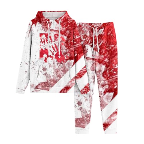 Tracksuit Baggy Y2K, Hoody und Sporthosen, Hoodie Set mit Blut Entsetzen Jogginganzug 2-Teilige Kapuze Tracksuit Set Lockerer Lässige Loungewear-Outfits Modern Festlich Sport Set Running