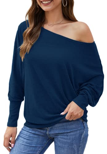 Image of Aifer Women's Off The Shoulder Tops Sexy Long Sleeve Shirts Oversized Fashion Casual Batwing Sweaters Pullover Tunic Tops