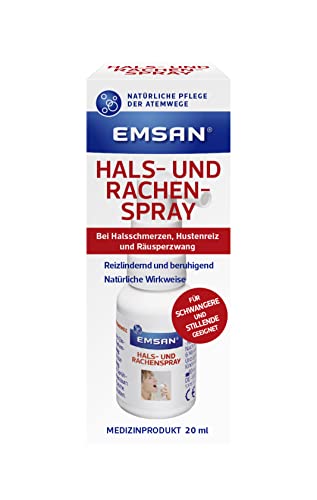 Emsan Hals- und Rachenspray | Bei Halsschmerzen Hustenreiz und Räusperzwang | Spray mit natürlichem Quellsalz gegen Halsbeschwerden | Reizlindernd | 20 ml (1er Pack)