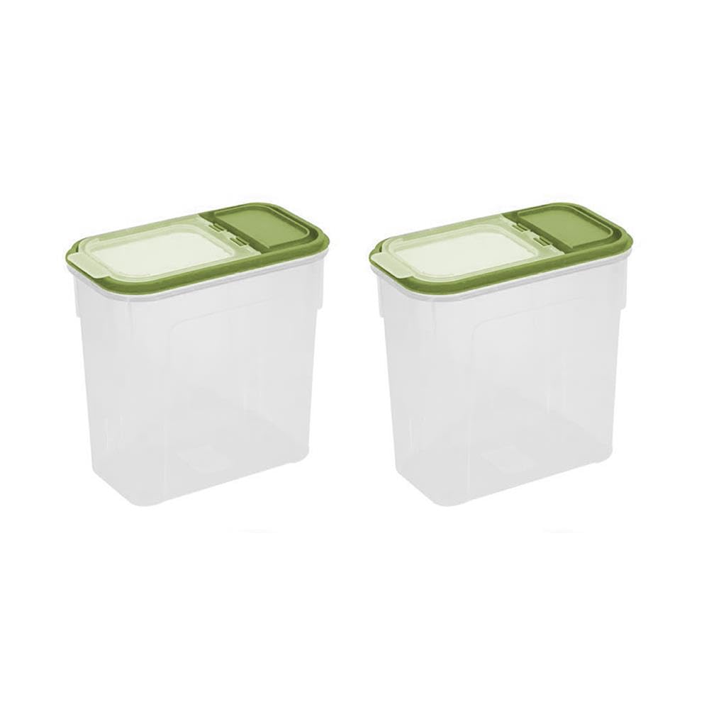 Yöl Green Pack Of 2 Pack Of 2 Green Dry Food Storage - 2 Litre Clear Plastic Containers - Kitchenware Pasta Cereal Rice Flour Sugar - Flip Top Secure Clip Lid Pouring Spout
