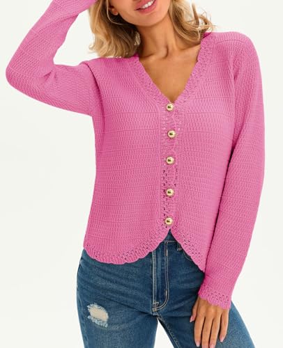 Image of Saodimallsu Womens V Neck Cardigan Sweaters Button Up Cropped Boho Knit Long Sleeve Loose Trendy Sweater Tops