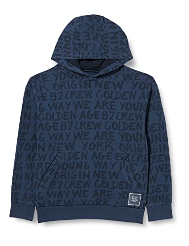 IKKS Junior Sweat à Capuche imprimé Texte Bleu XU15036.44 Sweatshirt, Ardoise AOP Typo, 16 Ans Garçon