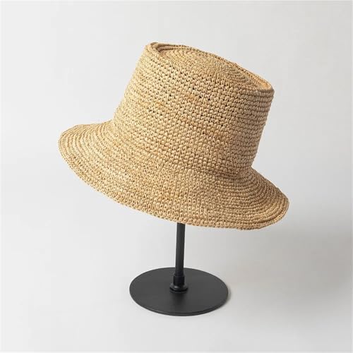 Sombrero de rafia tejido a mano para mujer, plegable miniatura 4