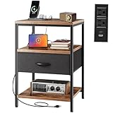 ACOVARK Buro para Recámara con Estación De Carga,con 2 USB y 2 enchufes, Mesita de Noche con Hay 3 Espacios de...