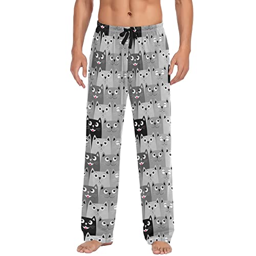 Lindo gato colorido pijama de los hombres, pantalones de dormir con bolsillos, a, M