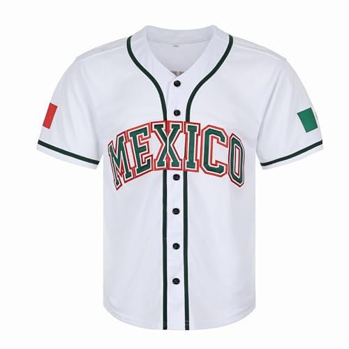 Camiseta de béisbol masculina México Eagle con bordado y bandera mexicana (Blanco Verde, XX-Large) miniatura 2
