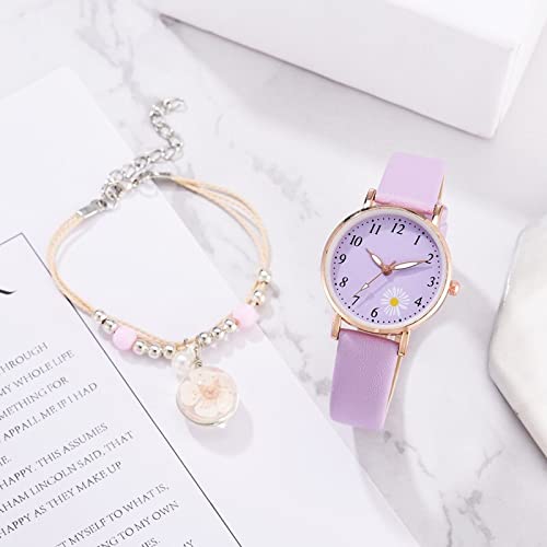 Reloj para niña Relojes para Mujer Conjunto de Pulsera Reloj Reloj de Pulsera de Cuarzo de Cuero Casual Reloj Regalos Relojes para niñas (Color : Pink)