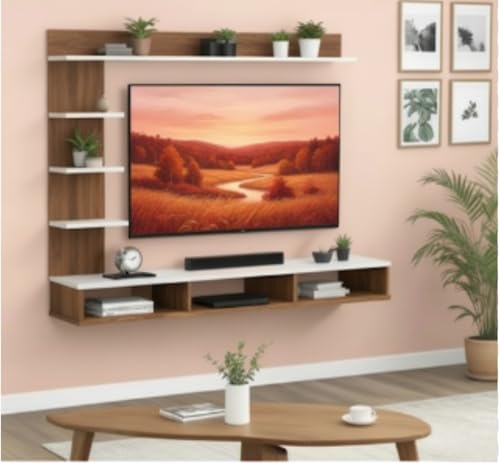 Image of Bros Moon 48 inch MDF C Shaped Wall Mounted TV,Suitable for Upto 48 inches Smart (Cabinet 2 Wenge White)